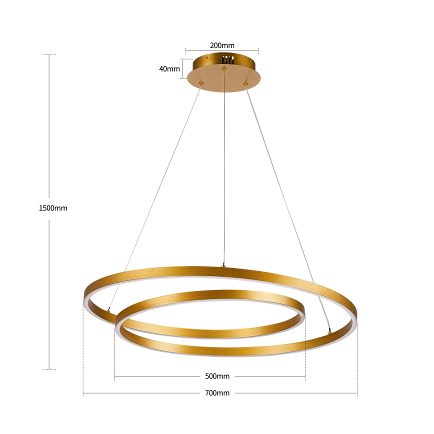 Brilagi - TWISTER LED zatemljiv viseči lestenec na vrvici LED/75W/230V 3000–6000K premer 70 cm zlata + daljinski upravljalnik