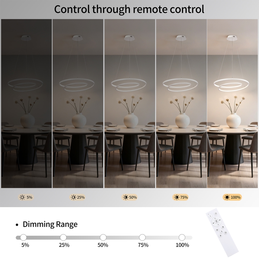 Brilagi - zatemljiv LED viseči lestenec na napetem kablu TWISTER LED/48W/230V 3000-6000K premer 50 cm bela + daljinski upravljalnik