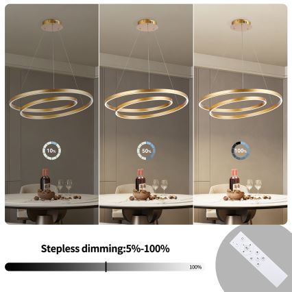 Brilagi - Zatemljiv LED lestenec na kablu TWISTER LED/75W/230V 3000-6000K, premer 70 cm, zlata + daljinski upravljalnik