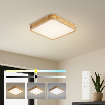 Brilagi - LED zatemljivo stropno svetilo WOODLINE SQUARE LED/48W/230V 3000-6000K hrast 40x40 cm + daljinski upravljalnik