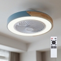 Brilagi - LED zatemljivo stropno svetilo z ventilatorjem LED/38W/230V 3000-6500K 3000-6500K premer 50 cm modra/hrast + daljinski upravljalnik