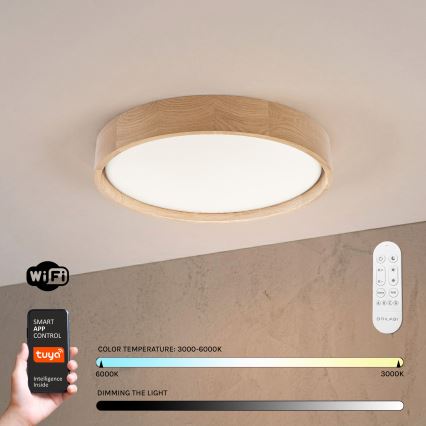 Brilagi - Zatemnjevalna LED stropna svetilka MANAROLA SMART LED/24W/230V 3000-6000K Wi-Fi Tuya Beacon premer 41 cm hrast + daljinski upravljalnik