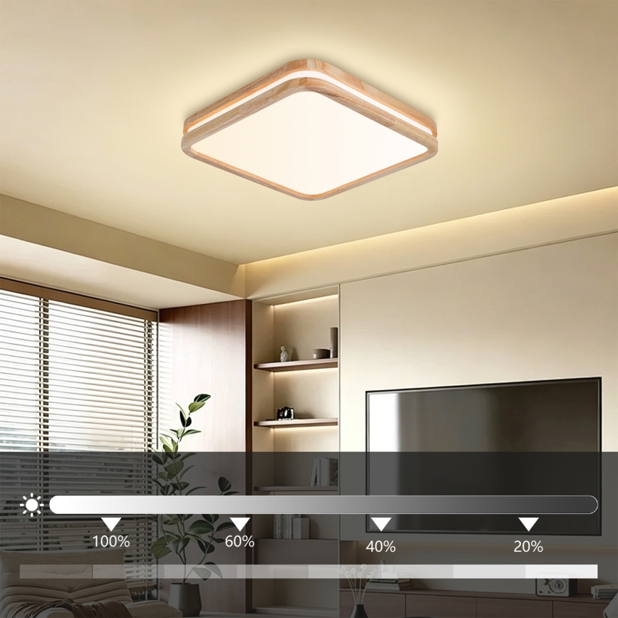 Brilagi - LED zatemnljivo stropno svetilo MOLINA SQUARE LED/48W/230V 3000-6000K hrast 40x40 cm + daljinski upravljalnik