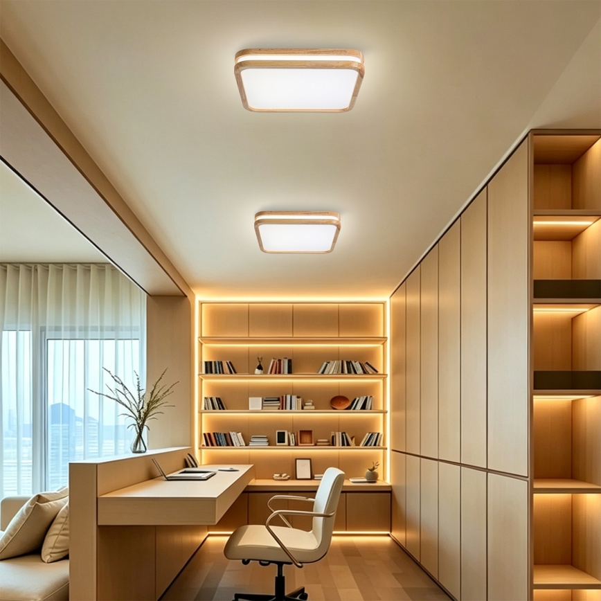 Brilagi - LED zatemnljivo stropno svetilo MOLINA SQUARE LED/48W/230V 3000-6000K hrast 40x40 cm + daljinski upravljalnik