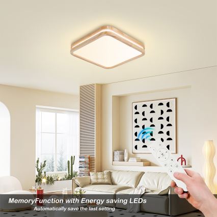 Brilagi - LED zatemnljivo stropno svetilo MOLINA SQUARE LED/48W/230V 3000-6000K hrast 40x40 cm + daljinski upravljalnik