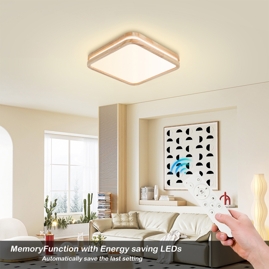 Brilagi - LED zatemnljivo stropno svetilo MOLINA SQUARE LED/48W/230V 3000-6000K hrast 40x40 cm + daljinski upravljalnik