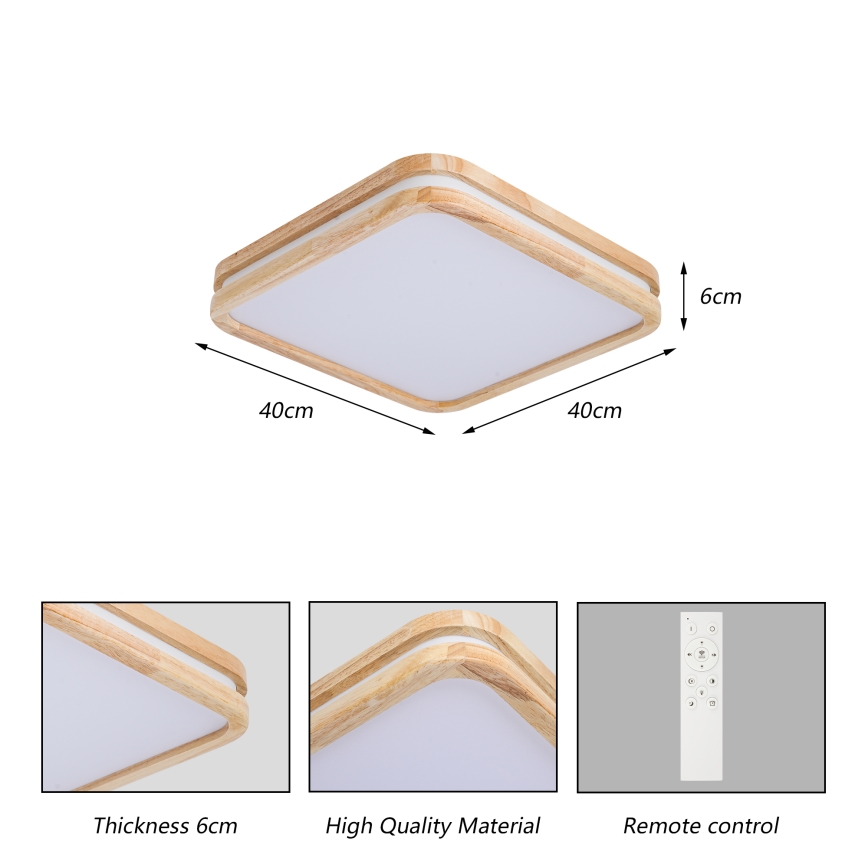 Brilagi - LED zatemnljivo stropno svetilo MOLINA SQUARE LED/48W/230V 3000-6000K hrast 40x40 cm + daljinski upravljalnik
