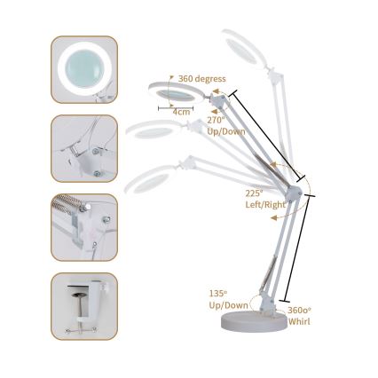 Brilagi - LED Zatemnitvena namizna svetilka s povečevalnim steklom LED/12W/5V 3000/4200/6000K bela