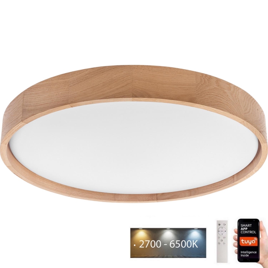 Brilagi - LED Zatemnitvena stropna svetilka MANAROLA SMART LED/36W/230V 2700-6500K hrast pr. 51 cm Wi-Fi + Daljinski upravljalnik Tuya