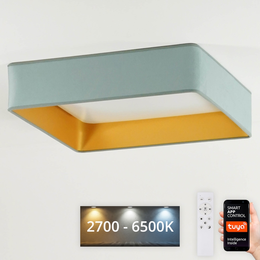 Brilagi - LED Zatemnitvena stropna svetilka VELVET SQUARE SMART LED/36W/230V 2700-6500K Wi-Fi Tuya + Daljinski upravljalnik mint