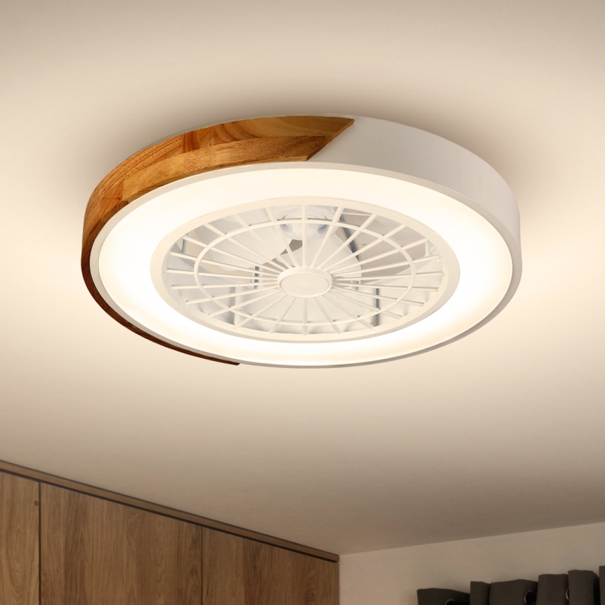 Brilagi - LED Zatemnitvena stropna svetilka z ventilatorjem LED/30W/230V 3000-6500K bela/hrast + Daljinski upravljalnik