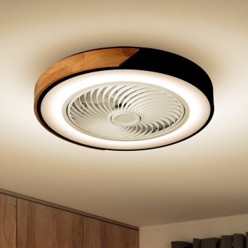 Brilagi - LED Zatemnitvena stropna svetilka z ventilatorjem LED/30W/230V 3000-6500K črna/hrast + Daljinski upravljalnik