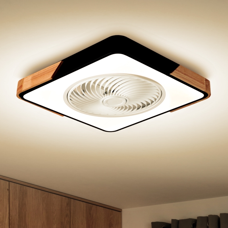 Brilagi - LED Zatemnitvena stropna svetilka z ventilatorjem LED/30W/230V 3000-6500K črna/hrast + Daljinski upravljalnik