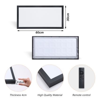 Brilagi - LED Kopalniška zatemnitvena stropna svetilka FRAME SMART LED/30W/230V 30x60 cm 3000-6000K  IP44 črna  + Daljinski upravljalnik