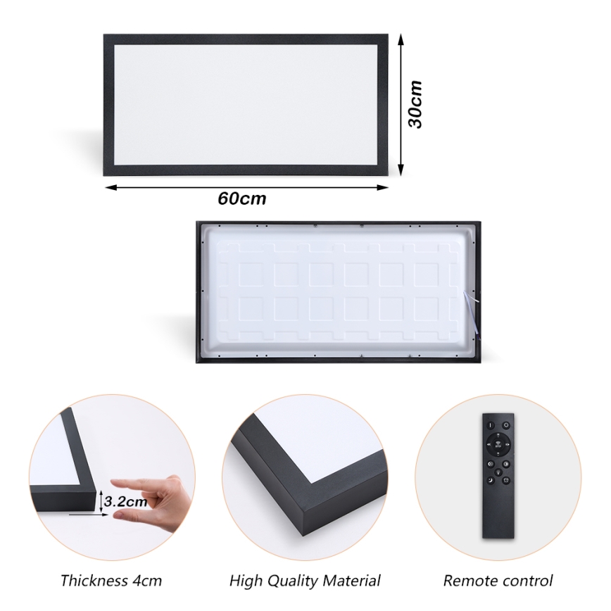 Brilagi - LED Kopalniška zatemnitvena stropna svetilka FRAME SMART LED/30W/230V 30x60 cm 3000-6000K  IP44 črna  + Daljinski upravljalnik