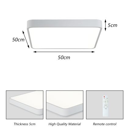Brilagi - LED Zatemnitvena stropna svetilka POOL LED/48W/230V 3000-6000K 50x50 cm bela + Daljinski upravljalnik