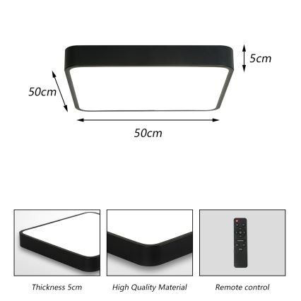 Brilagi - LED Zatemnitvena stropna svetilka POOL SQUARE LED/48W/230V 3000-6000K 50x50 cm črna + Daljinski upravljalnik