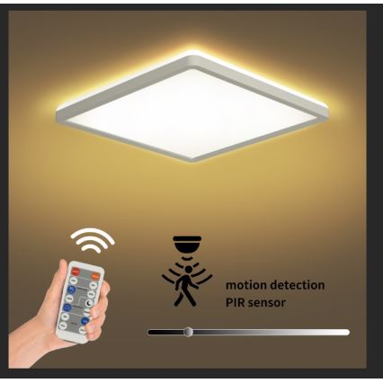 Brilagi - LED Zatemnitvena svetilka z motion in dusk senzor ULTRA SLIM LED/18W/230V 30x30 cm + Daljinski upravljalnik