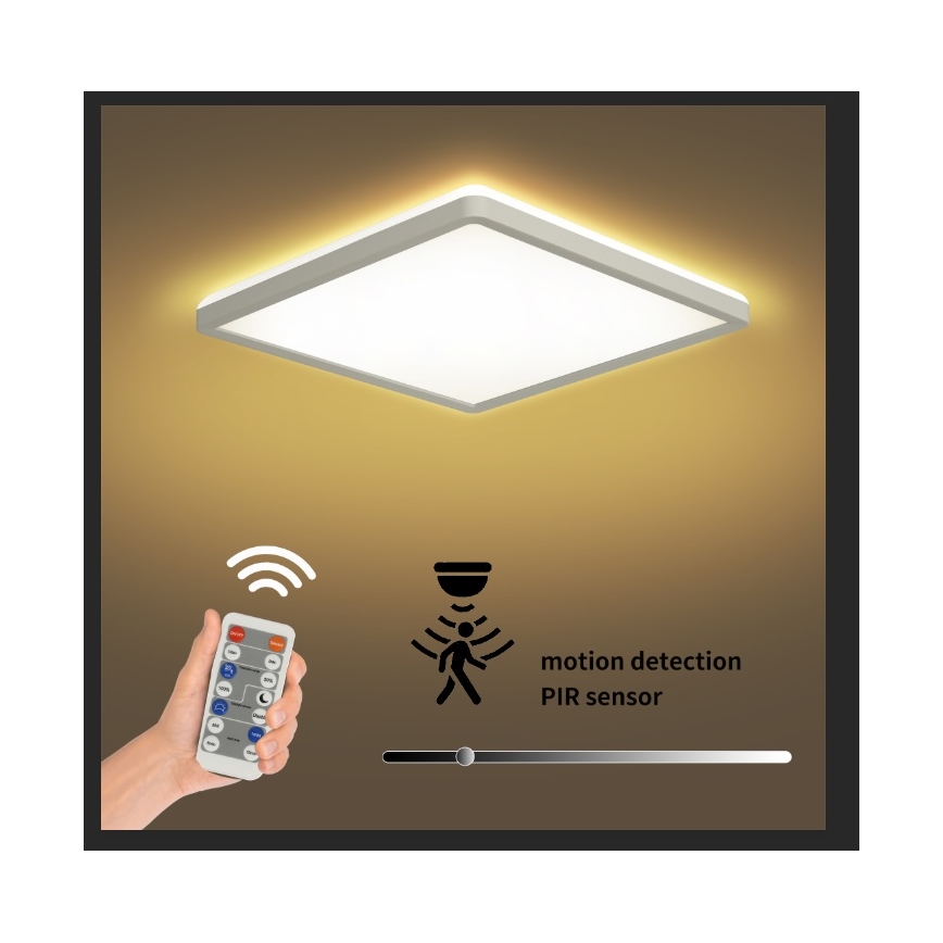 Brilagi - LED Zatemnitvena svetilka z motion in dusk senzor ULTRA SLIM LED/18W/230V 30x30 cm + Daljinski upravljalnik