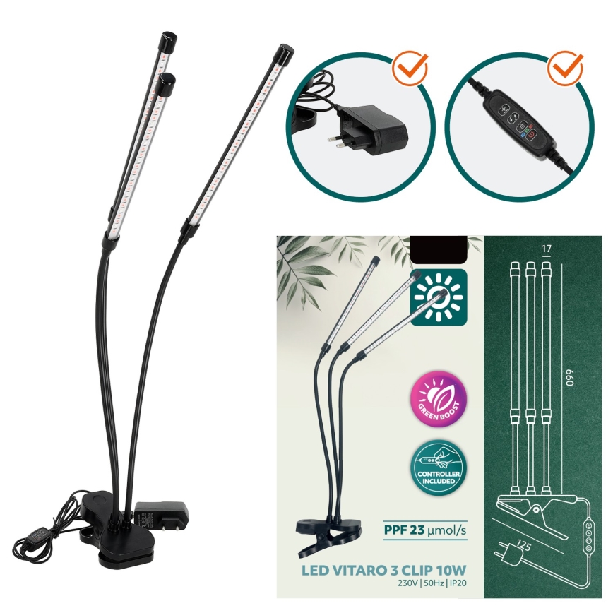 Brilagi - LED Zatemnitvena fleksibilna namizna svetilka s sponko za gojenje rastlin VITABLOOM 3xLED/10W/230V črna