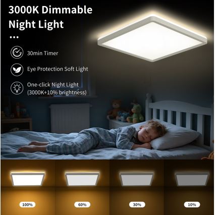 Brilagi - LED Zatemnitvena stropna svetilka ULTRA SLIM LED/18W/230V 2700-6500K 30x30 cm bela + Daljinski upravljalnik