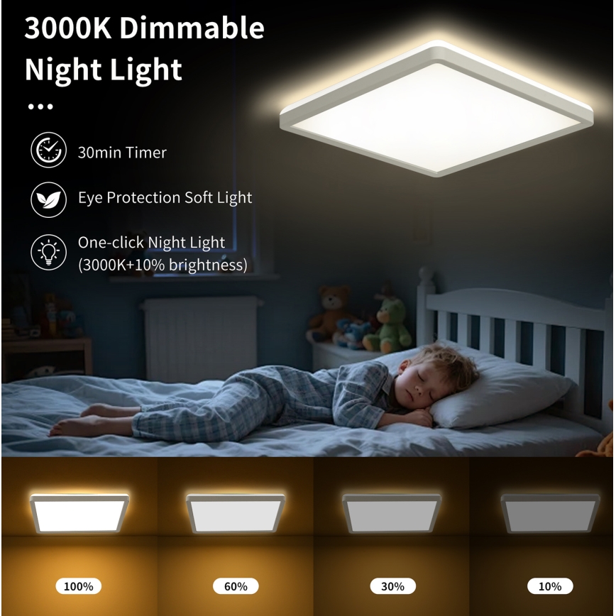 Brilagi - LED Zatemnitvena stropna svetilka ULTRA SLIM LED/18W/230V 2700-6500K 30x30 cm bela + Daljinski upravljalnik