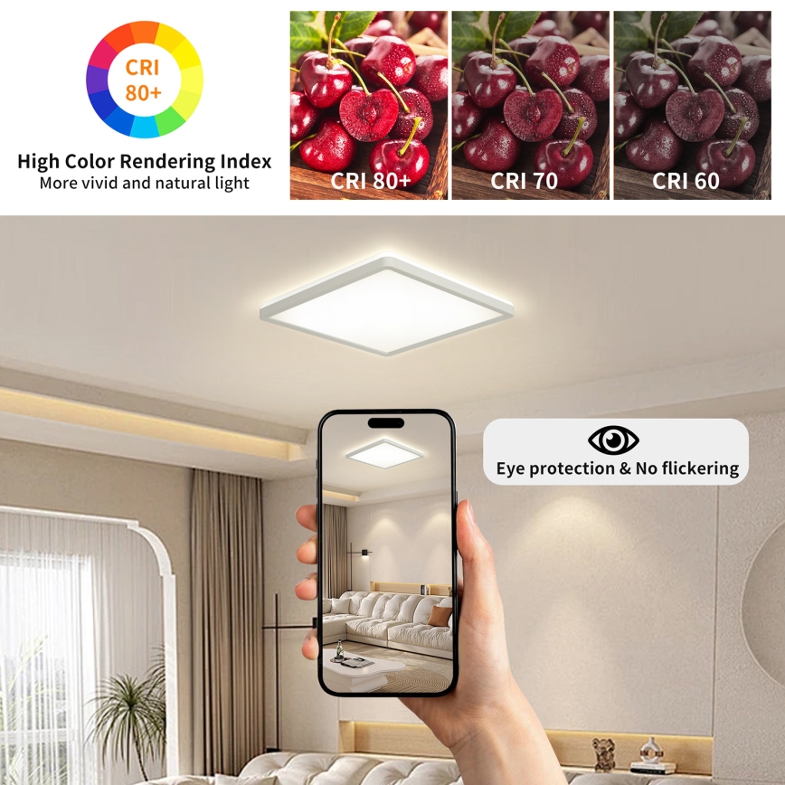 Brilagi - LED Zatemnitvena stropna svetilka ULTRA SLIM LED/18W/230V 2700-6500K 30x30 cm bela + Daljinski upravljalnik