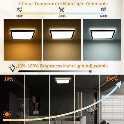 Brilagi - LED Zatemnitvena stropna svetilka ULTRA SLIM LED/18W/230V 2700-6500K 30x30 cm črna + Daljinski upravljalnik