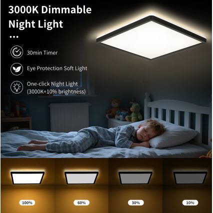 Brilagi - LED Zatemnitvena stropna svetilka ULTRA SLIM LED/18W/230V 2700-6500K 30x30 cm črna + Daljinski upravljalnik