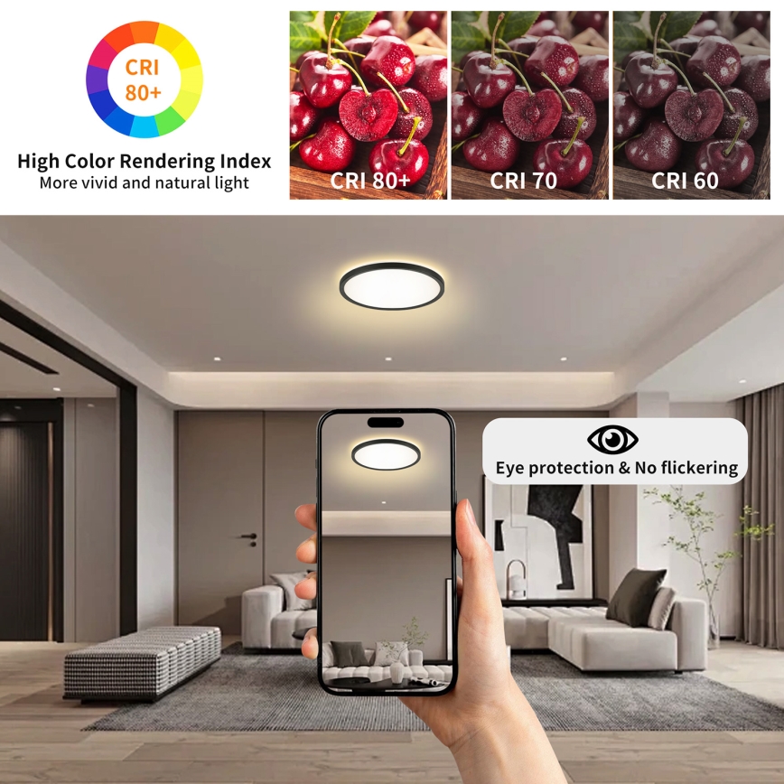 Brilagi - LED Zatemnitvena stropna svetilka ULTRA SLIM LED/18W/230V 2700-6500K pr. 30 cm črna + Daljinski upravljalnik