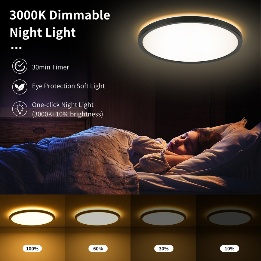 Brilagi - LED Zatemnitvena stropna svetilka ULTRA SLIM LED/18W/230V 2700-6500K pr. 30 cm črna + Daljinski upravljalnik