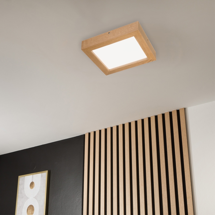 Brilagi - LED Kopalniška zatemnitvena stropna svetilka WOODY FRAME LED/24W/230V hrast 30x30 cm 3000-6000K IP44 + Daljinski upravljalnik