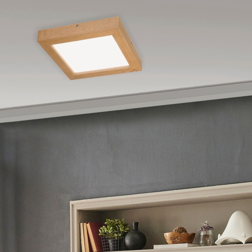 Brilagi - LED Kopalniška zatemnitvena stropna svetilka WOODY FRAME LED/24W/230V hrast 30x30 cm 3000-6000K IP44 + Daljinski upravljalnik