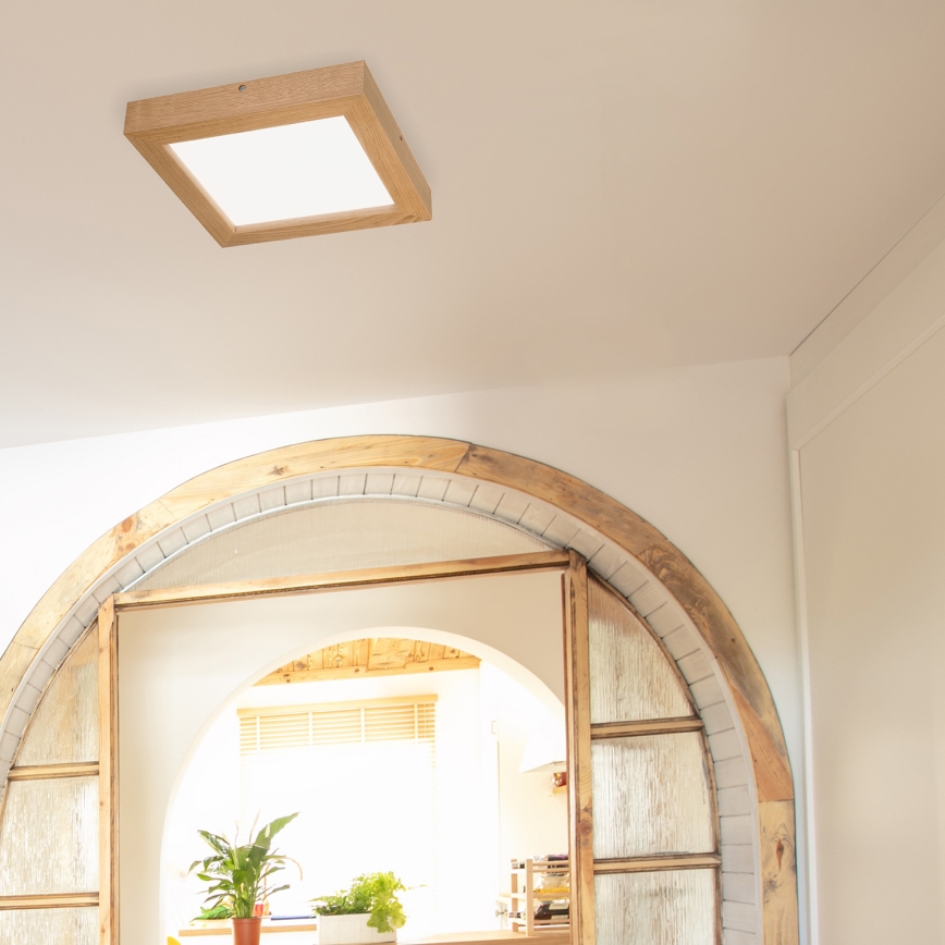 Brilagi - LED Kopalniška zatemnitvena stropna svetilka WOODY FRAME LED/24W/230V hrast 30x30 cm 3000-6000K IP44 + Daljinski upravljalnik