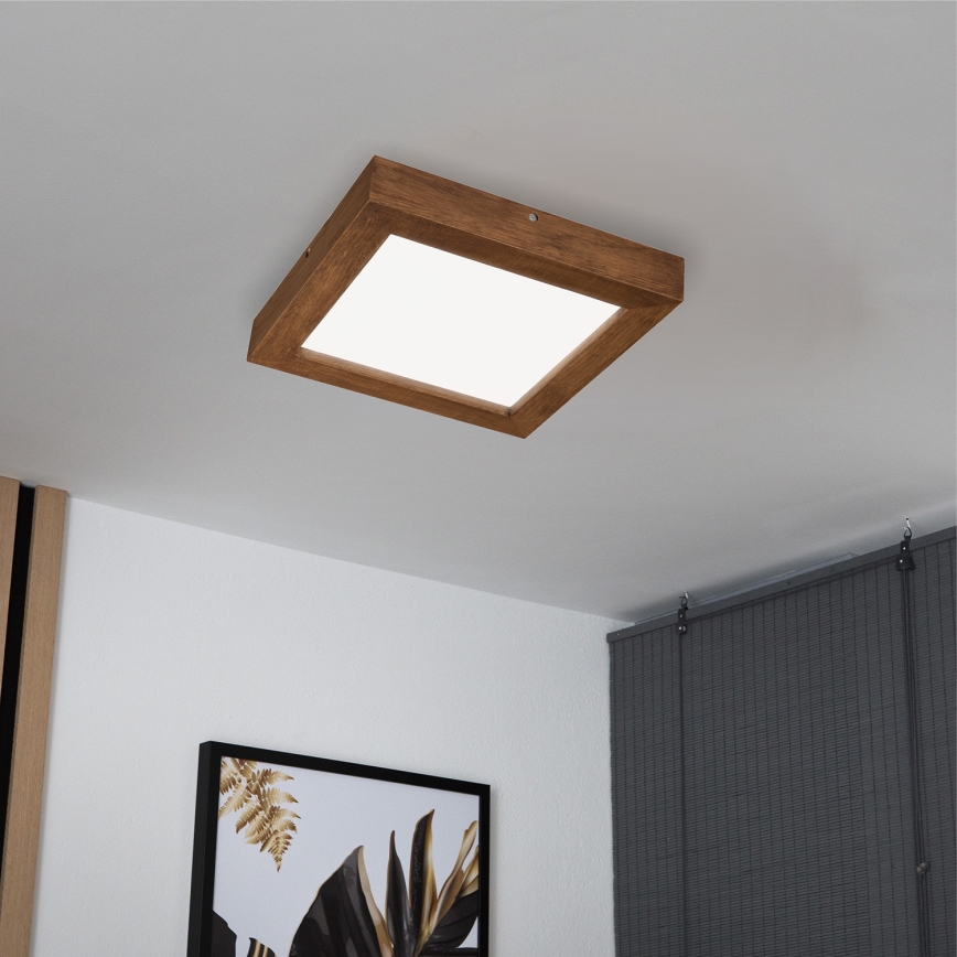 Brilagi - LED Kopalniška zatemnitvena stropna svetilka WOODY FRAME LED/24W/230V hrast češnja 30x30 cm 3000-6000K IP44 + Daljinski upravljalnik