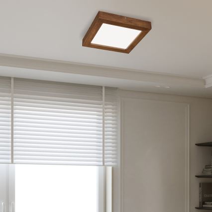 Brilagi - LED Kopalniška zatemnitvena stropna svetilka WOODY FRAME LED/24W/230V hrast češnja 30x30 cm 3000-6000K IP44 + Daljinski upravljalnik