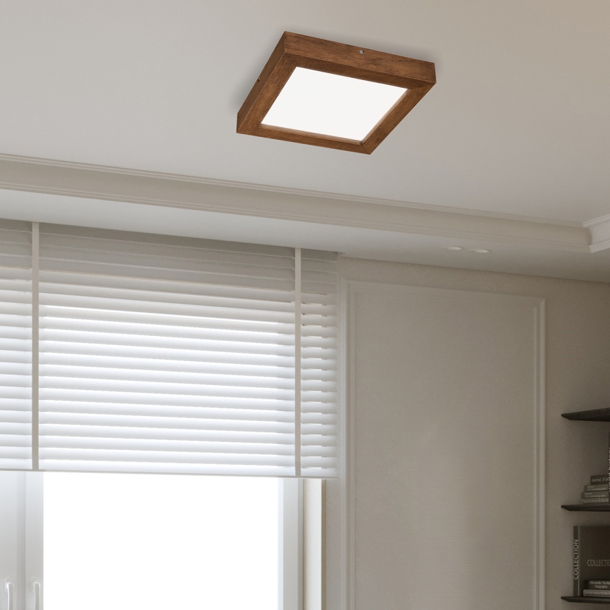 Brilagi - LED Kopalniška zatemnitvena stropna svetilka WOODY FRAME LED/24W/230V hrast češnja 30x30 cm 3000-6000K IP44 + Daljinski upravljalnik