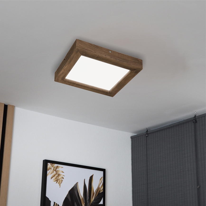 Brilagi - LED Kopalniška zatemnitvena stropna svetilka WOODY FRAME LED/24W/230V hrast 30x30 cm 3000-6000K IP44 + Daljinski upravljalnik