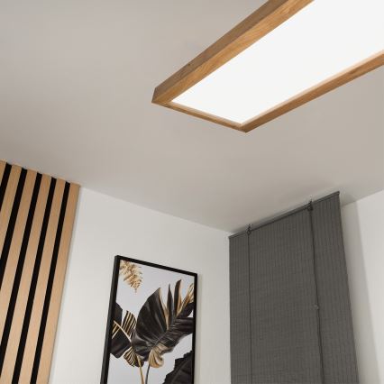 Brilagi - LED Kopalniška zatemnitvena stropna svetilka WOODY FRAME LED/50W/230V hrast 120x30 cm 3000-6000K IP44 + Daljinski upravljalnik