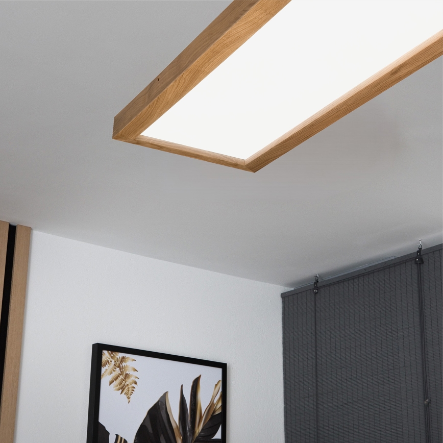 Brilagi - LED Kopalniška zatemnitvena stropna svetilka WOODY FRAME LED/50W/230V hrast 120x30 cm 3000-6000K IP44 + Daljinski upravljalnik