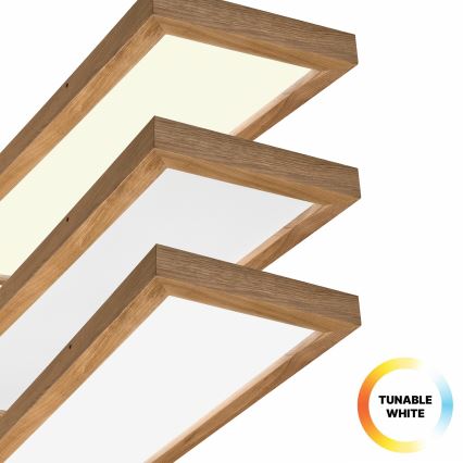 Brilagi - LED Kopalniška zatemnitvena stropna svetilka WOODY FRAME LED/50W/230V hrast 120x30 cm 3000-6000K IP44 + Daljinski upravljalnik