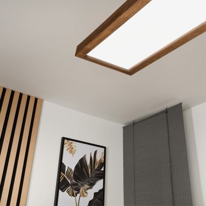 Brilagi - LED Kopalniška zatemnitvena stropna svetilka WOODY FRAME LED/50W/230V hrast češnja 120x30 cm 3000-6000K IP44 + Daljinski upravljalnik