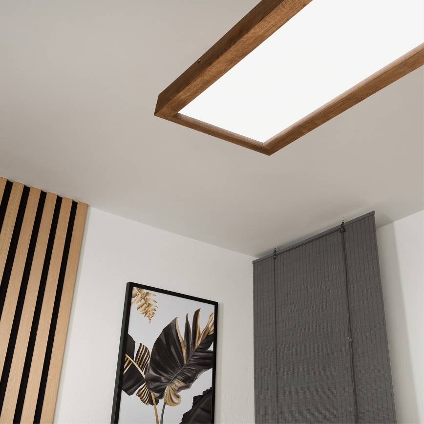 Brilagi - LED Kopalniška zatemnitvena stropna svetilka WOODY FRAME LED/50W/230V hrast češnja 120x30 cm 3000-6000K IP44 + Daljinski upravljalnik
