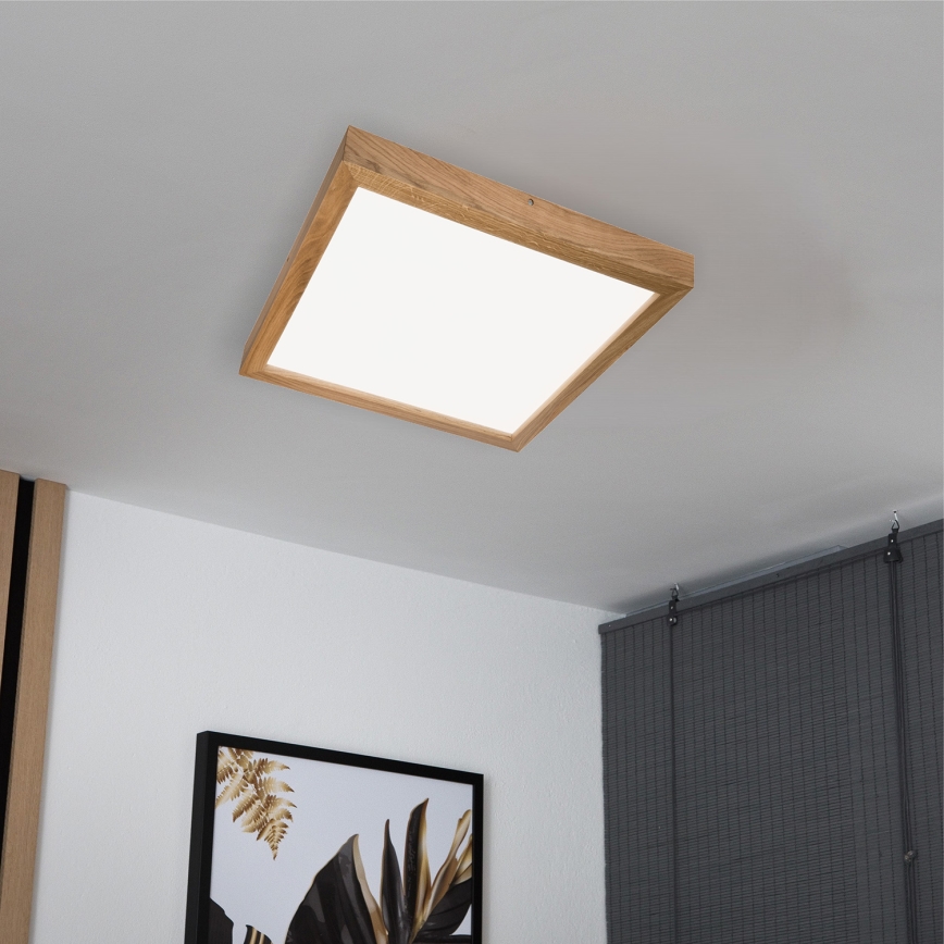 Brilagi - LED Kopalniška zatemnitvena stropna svetilka WOODY FRAME LED/50W/230V hrast 60x60 cm 3000-6000K IP44 + Daljinski upravljalnik