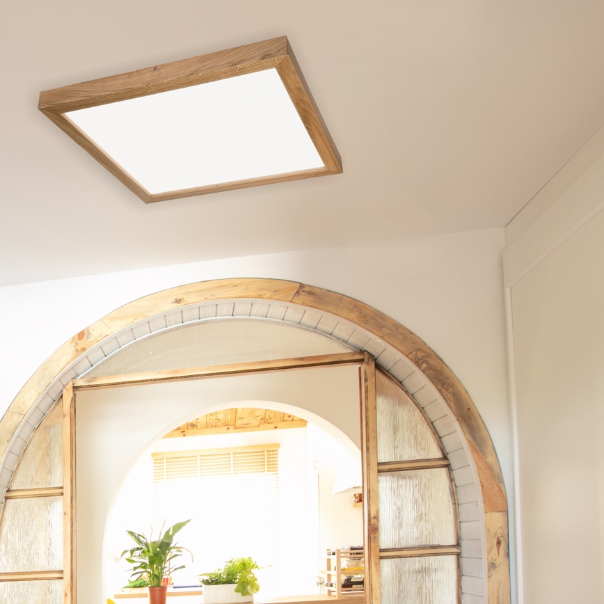 Brilagi - LED Kopalniška zatemnitvena stropna svetilka WOODY FRAME LED/50W/230V hrast 60x60 cm 3000-6000K IP44 + Daljinski upravljalnik