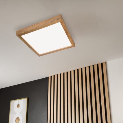 Brilagi - LED Kopalniška zatemnitvena stropna svetilka WOODY FRAME LED/50W/230V hrast 60x60 cm 3000-6000K IP44 + Daljinski upravljalnik