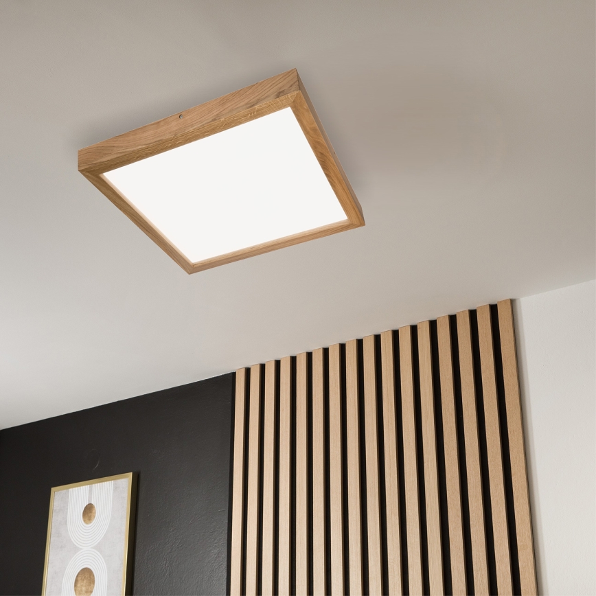 Brilagi - LED Kopalniška zatemnitvena stropna svetilka WOODY FRAME LED/50W/230V hrast 60x60 cm 3000-6000K IP44 + Daljinski upravljalnik
