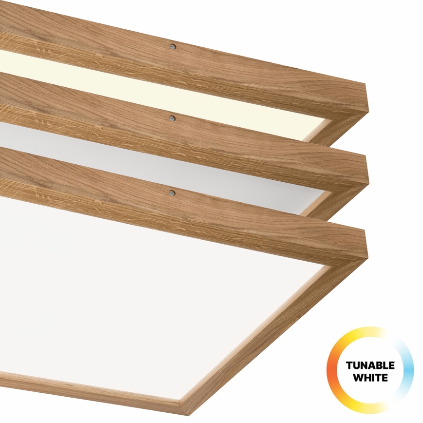 Brilagi - LED Kopalniška zatemnitvena stropna svetilka WOODY FRAME LED/50W/230V hrast 60x60 cm 3000-6000K IP44 + Daljinski upravljalnik