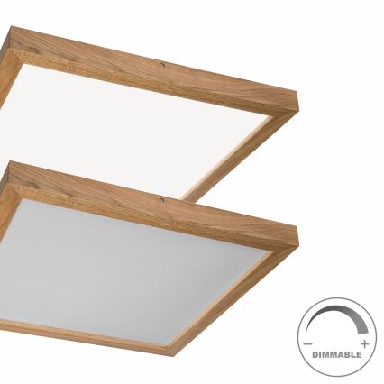 Brilagi - LED Kopalniška zatemnitvena stropna svetilka WOODY FRAME LED/50W/230V hrast 60x60 cm 3000-6000K IP44 + Daljinski upravljalnik