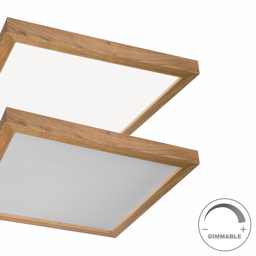 Brilagi - LED Kopalniška zatemnitvena stropna svetilka WOODY FRAME LED/50W/230V hrast 60x60 cm 3000-6000K IP44 + Daljinski upravljalnik